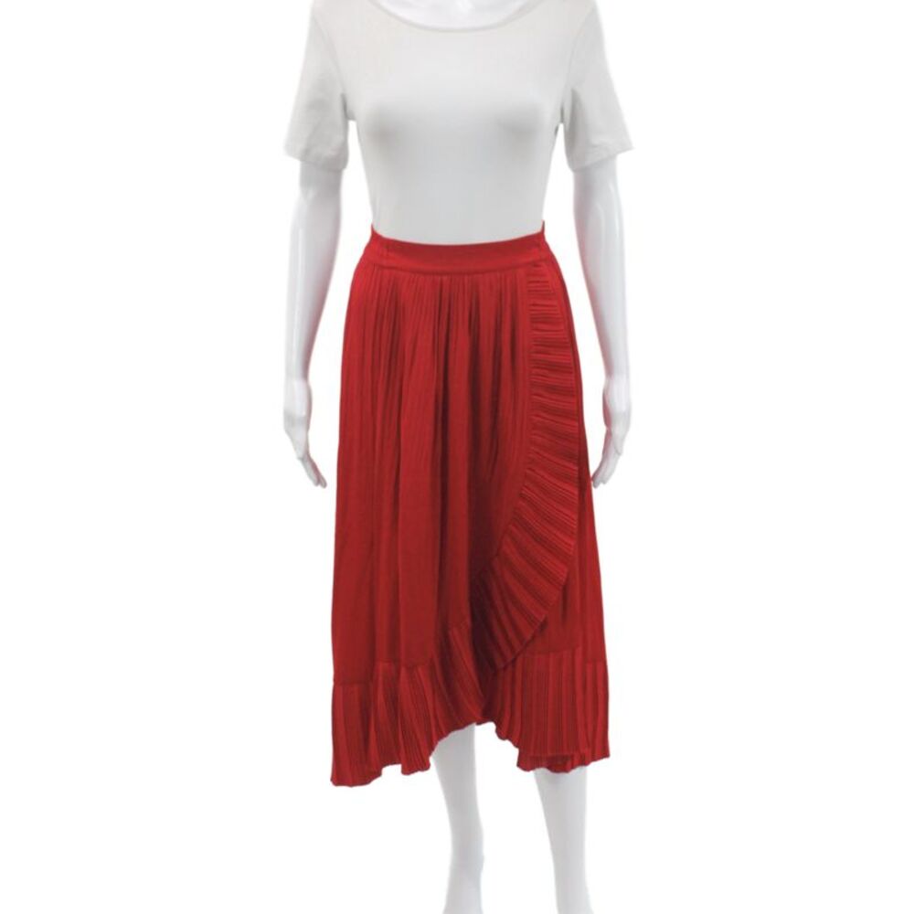 Maje Women Red Pleated Midi Skirt Size 1